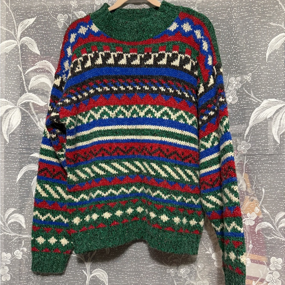 Vintage Festive Grandpa Knit Sweater Large